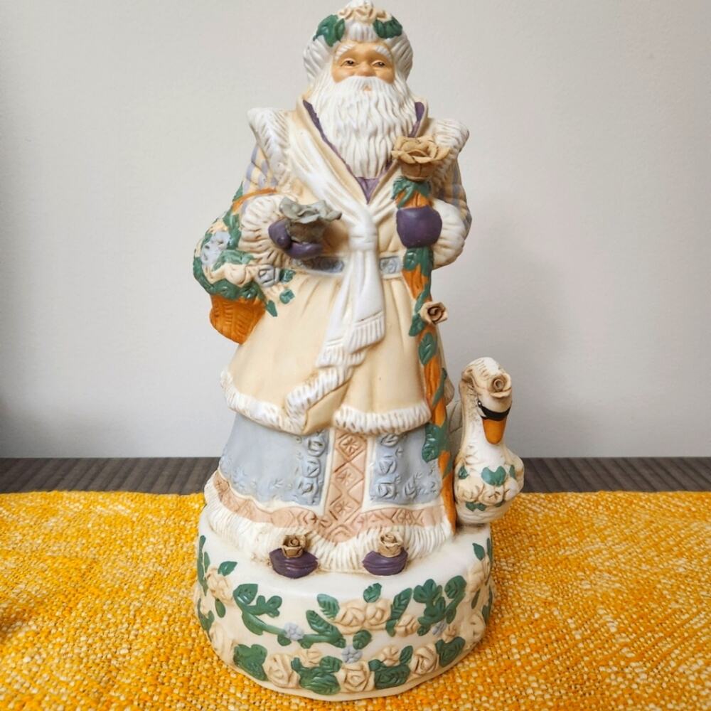 🎄🎅 Porcelain Victorian Santa Music Box Vintage Christmas
